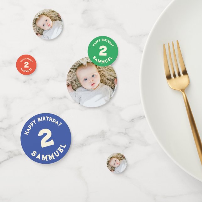 custom retro bright fun baby photo 2nd birthday  confetti (Group)