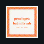 Custom Retro Bright Orange Border Bat Mitzvah Napkin<br><div class="desc">Custom Retro Bright Orange Border Bat Mitzvah Napkins</div>