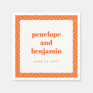 Custom Retro Bright Orange Border Wedding Names Napkin