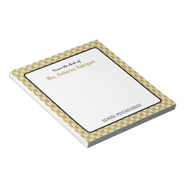 Custom Retro Check Pattern School Psychologist Notepad (Angled)