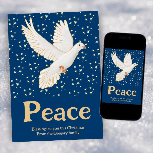Custom Retro Christmas Peace Watercolour Dove Holiday Card (Creator Uploaded)