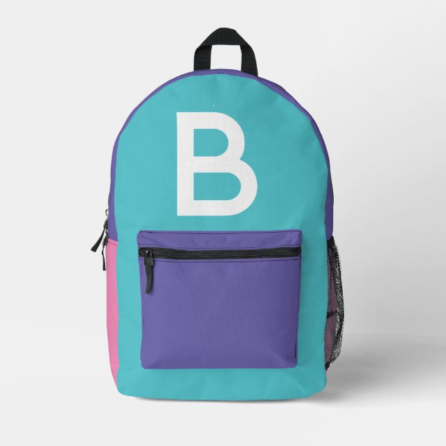 Custom Retro Colour Block Initial Backpack (Front)