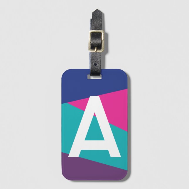 Custom Retro Colour Block Monogram Luggage Tag (Front Vertical)