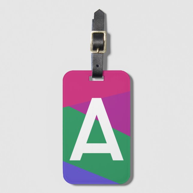 Custom Retro Colour Block Monogram Luggage Tag (Front Vertical)