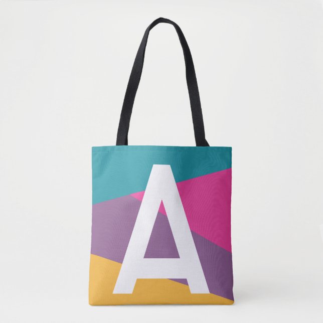 Custom Retro Colour Block Monogram Tote Bag (Front)