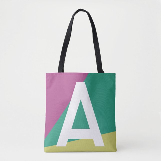 Custom Retro Colour Block Monogram Tote Bag (Front)