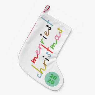 custom retro colourful merriest christmas small christmas stocking