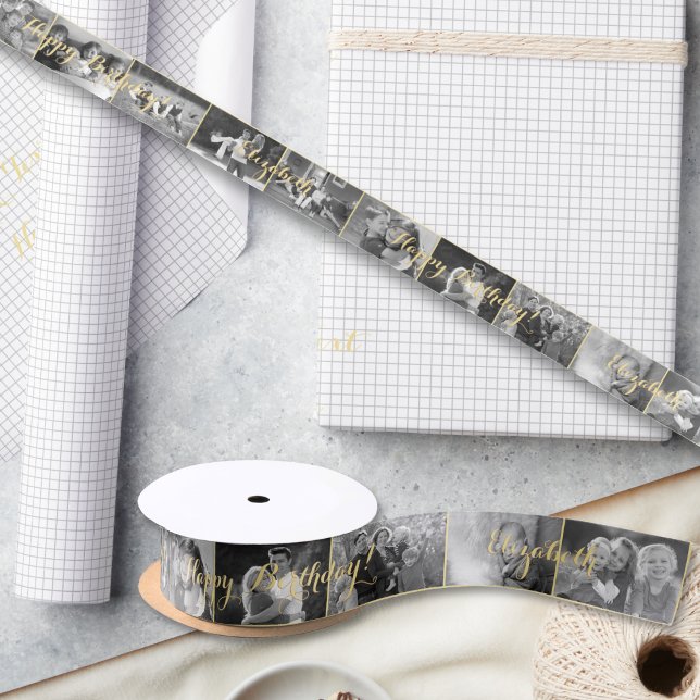 Custom Retro Cool Trendy Birthday Photo Gift Wrap Satin Ribbon (Custom Retro Cool Trendy Birthday Photo Gift Wrap Satin Ribbon)