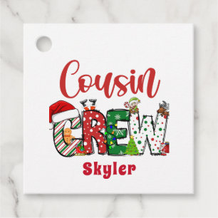 Custom Retro Cousin Crew Christmas Doodle Favour Tags
