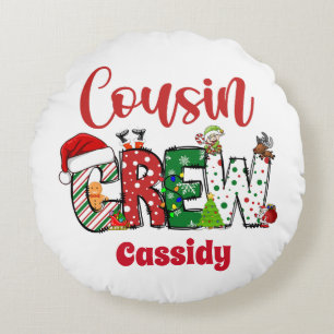 Custom  Retro Cousin Crew Christmas  Round Cushion