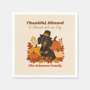 Custom Retro Dachshund Thanksgiving Fall Dog Napkin