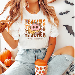 Custom Retro Fall Teacher – Halloween Pumpkin T-Shirt