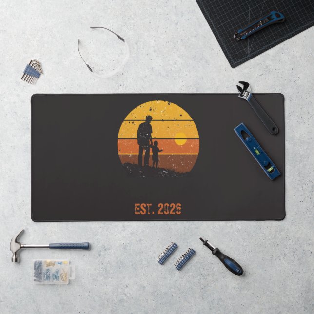 Custom Retro Father's Day Sunset Silhouette Desk Mat (Workstation)