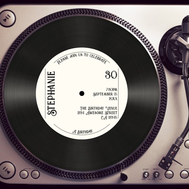 Custom Retro Faux Vinyl Record Music 30th Birthday Invitation (Creator Uploaded)