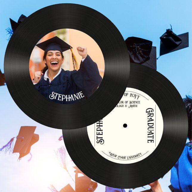 Custom Retro Faux Vinyl Record Music Graduation  Announcement (Creator Uploaded)