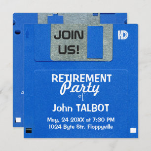 Custom Retro Floppy Disc Retirement Party invite
