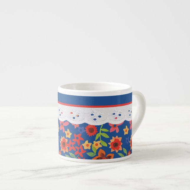 Custom Retro Floral, Faux Lace Espresso Mug (Front Right)
