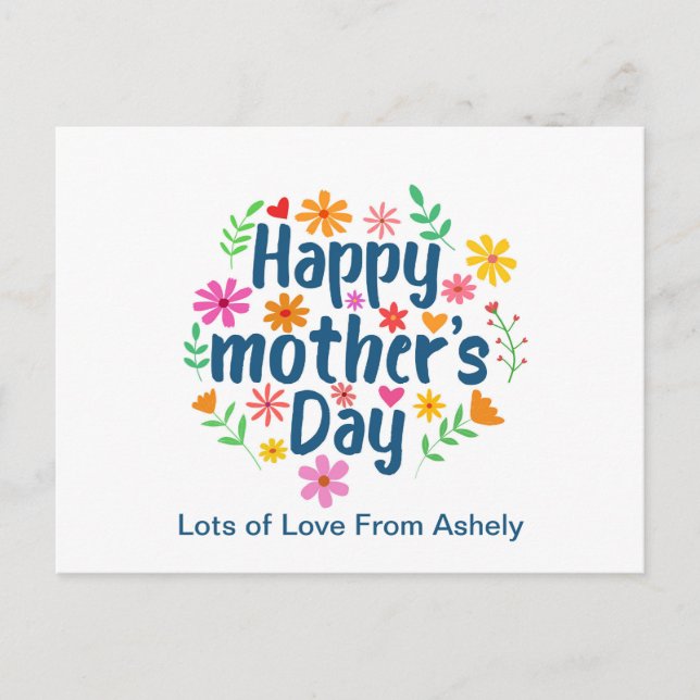 Custom Retro Floral Happy Mothers Day  Postcard (Front)