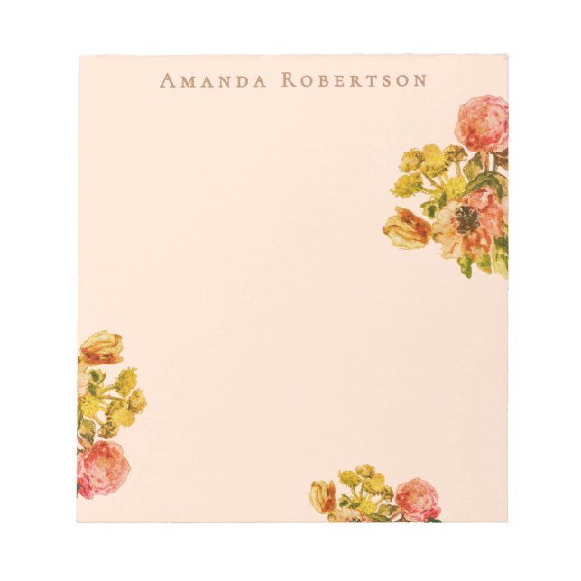 Custom Retro Floral Pastel Peach Watercolor Flower Notepad (Front)