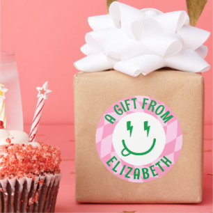 Custom Retro Girls Happy Face Birthday Stickers