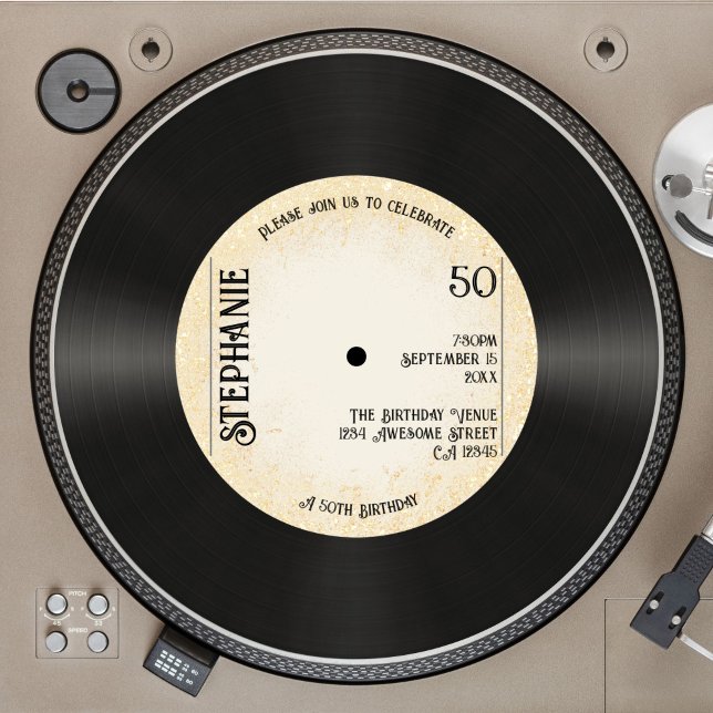 Custom Retro Gold Vinyl Record Music 50th Birthday Invitation (Creator Uploaded)