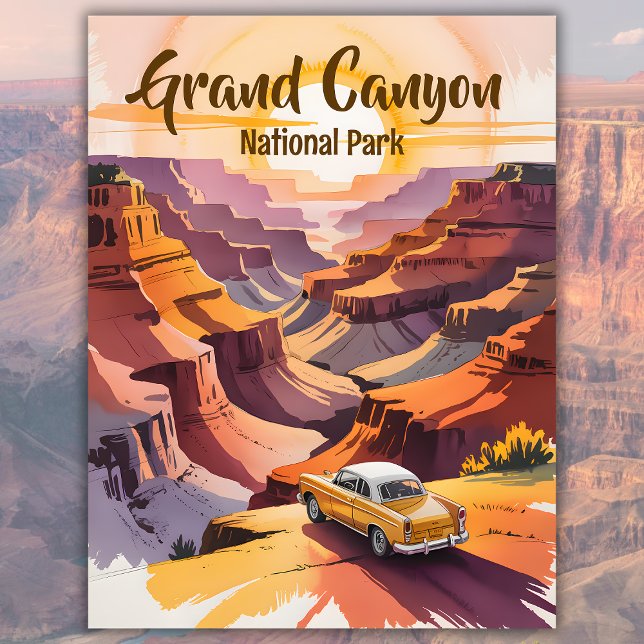 Custom Retro Grand Canyon Watercolor Road Trip Car Postcard (Custom Retro Grand Canyon Watercolor Road Trip Car Postcard)