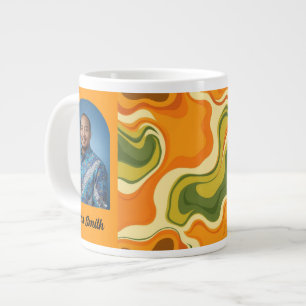 Custom Retro Groovy Swirl Abstract Orange Green Large Coffee Mug