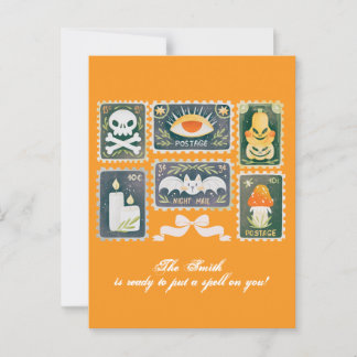 Custom Retro Halloween Spooky Season Pumpkin Stamp Postcard