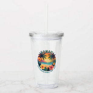Custom Retro Hawaii Tropical Vacation Family Trip Acrylic Tumbler