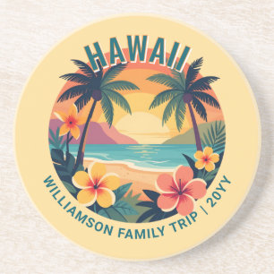 Custom Retro Hawaii Tropical Vacation Family Trip Coaster