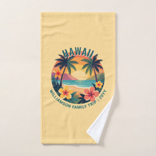 Custom Retro Hawaii Tropical Vacation Family Trip Hand Towel