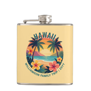 Custom Retro Hawaii Tropical Vacation Family Trip Hip Flask