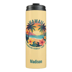 Custom Retro Hawaii Tropical Vacation Family Trip Thermal Tumbler