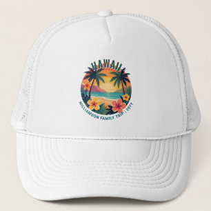 Custom Retro Hawaii Tropical Vacation Family Trip Trucker Hat