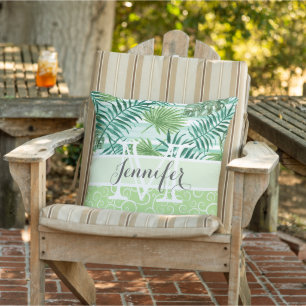 Custom Retro Hip Tropical Green Palm Leafs Pattern Cushion