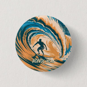 Custom Retro Honolulu Hawaii Surfer Surfing Ocean 3 Cm Round Badge