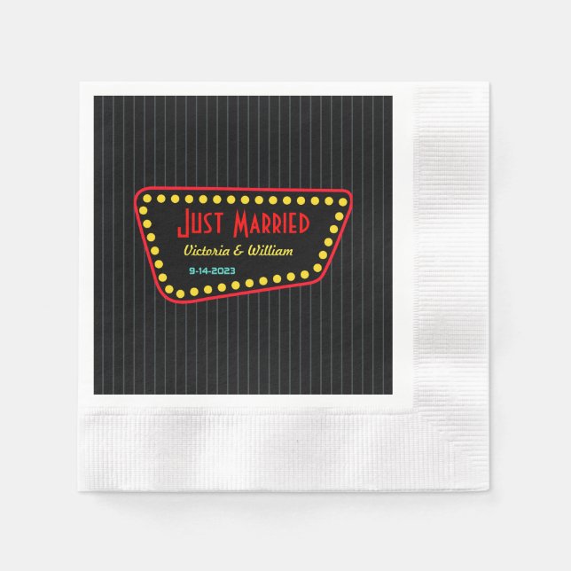 Custom Retro Just Married Wedding Napkins  (Front)
