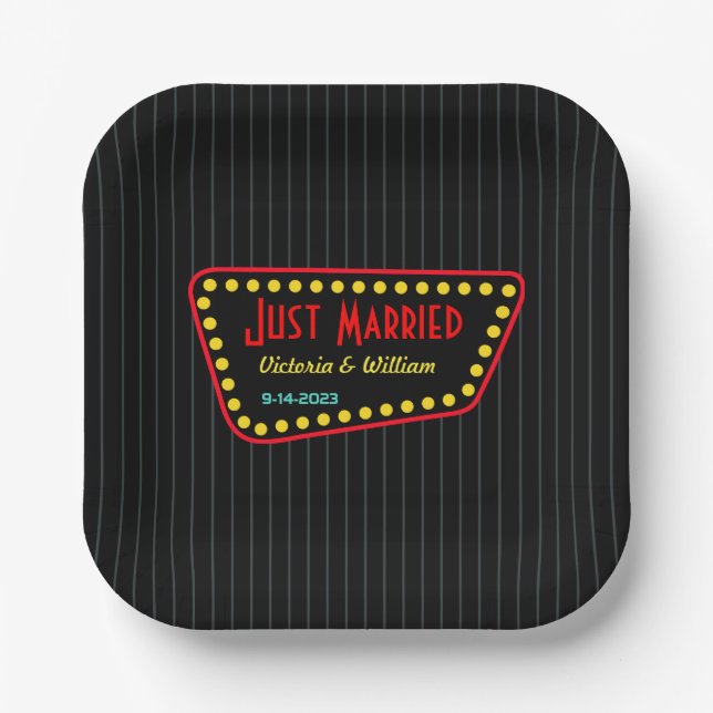 Custom Retro Just Married Wedding Paper Plates  (Front)