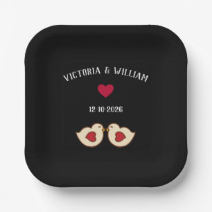 Custom Retro Love Birds Wedding Paper Plates