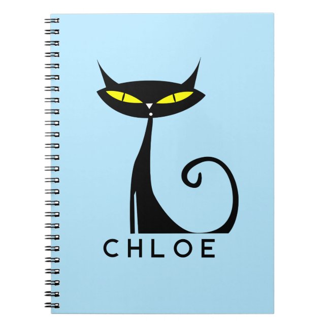 Custom Retro Mid Century Modern Atomic Black Cat Notebook (Front)