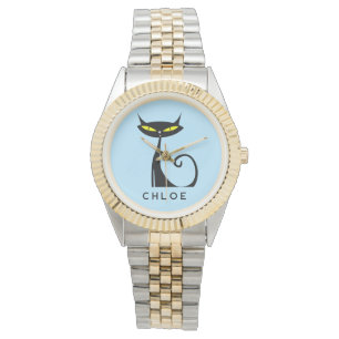 Custom Retro Mid Century Modern Atomic Black Cat Watch