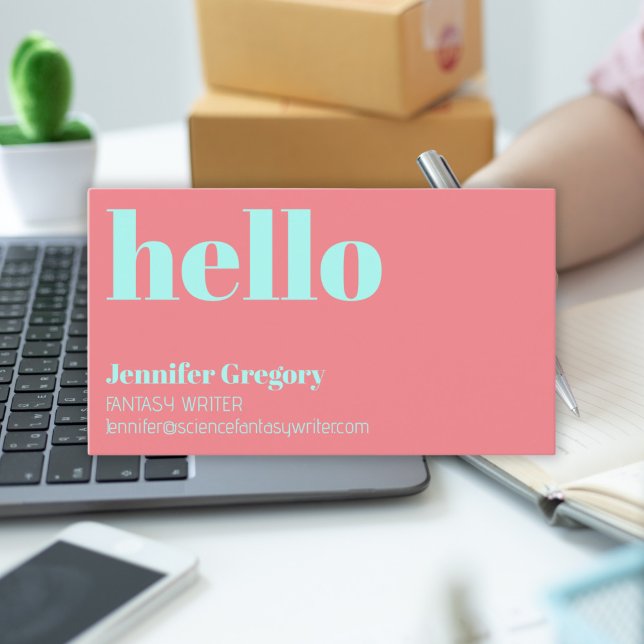 Custom Retro Modern Hello Fun Simple Pink Business Card (Creator Uploaded)