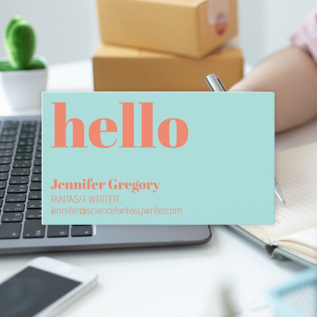 Custom Retro Modern Hello Fun Simple Teal Orange Business Card (Creator Uploaded)