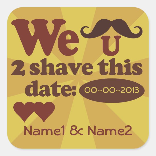 Custom Retro Moustache Save-The-Date stickers (Front)