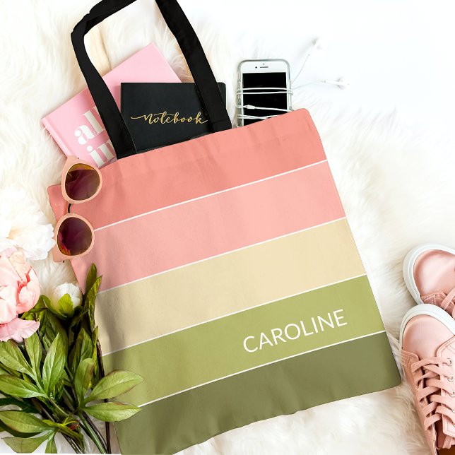 Custom Retro Multi Colour Block Stripes Art Patter Tote Bag (Creator Uploaded)
