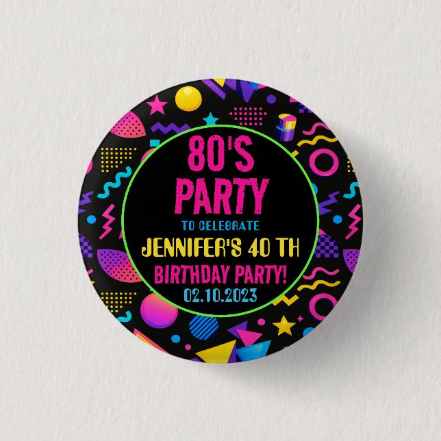 Custom Retro Neon 80’s Birthday – Fun Adult  3 Cm Round Badge (Front)