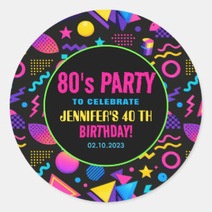 Custom Retro Neon 80’s Birthday – Fun Adult  Classic Round Sticker