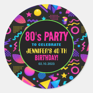 Custom Retro Neon 80’s Birthday – Fun Adult  Classic Round Sticker