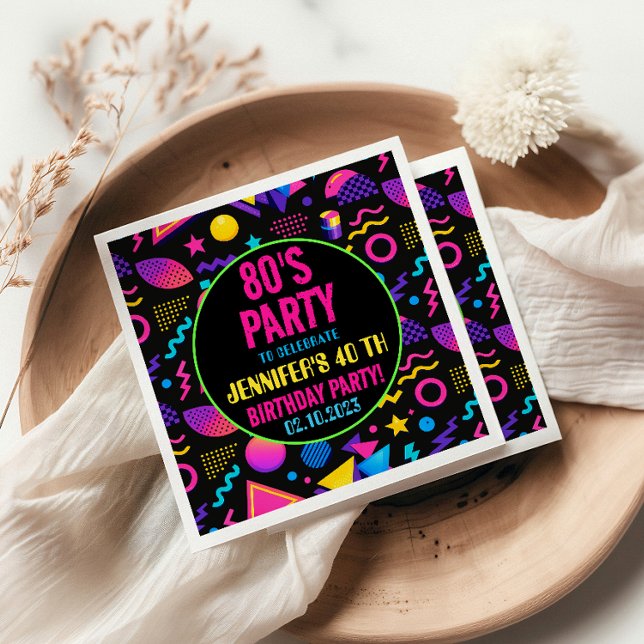 Custom Retro Neon 80’s Birthday – Fun Adult  Napkin (Custom Retro Neon 80’s Birthday – Fun Adult Napkins
)