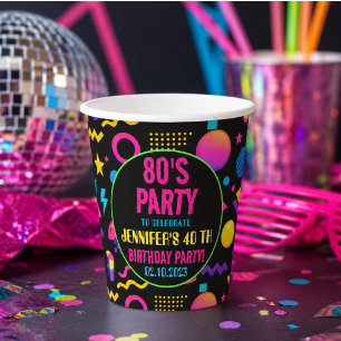 Custom Retro Neon 80’s Birthday – Fun Adult  Paper Cups